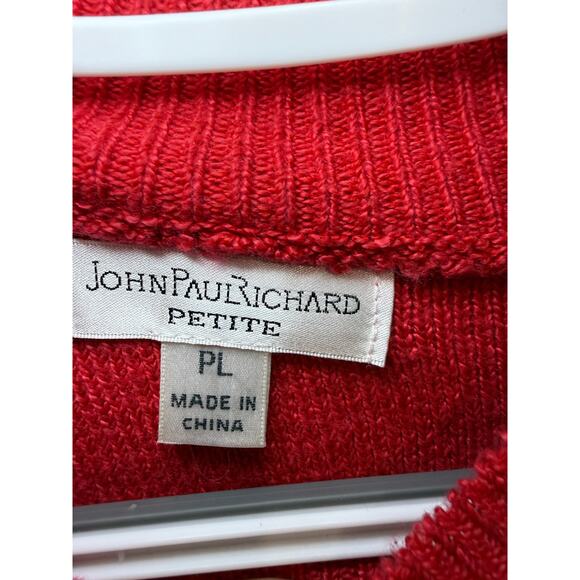 John Paul Richard pearl mock neck red sweater womens large preppy academia - Picture 2 of 8